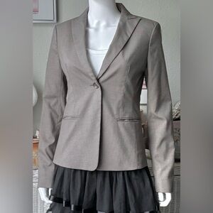 Ann Taylor Blazer Textured Peak Lapel One Button Light Brown Pin striping Size 2